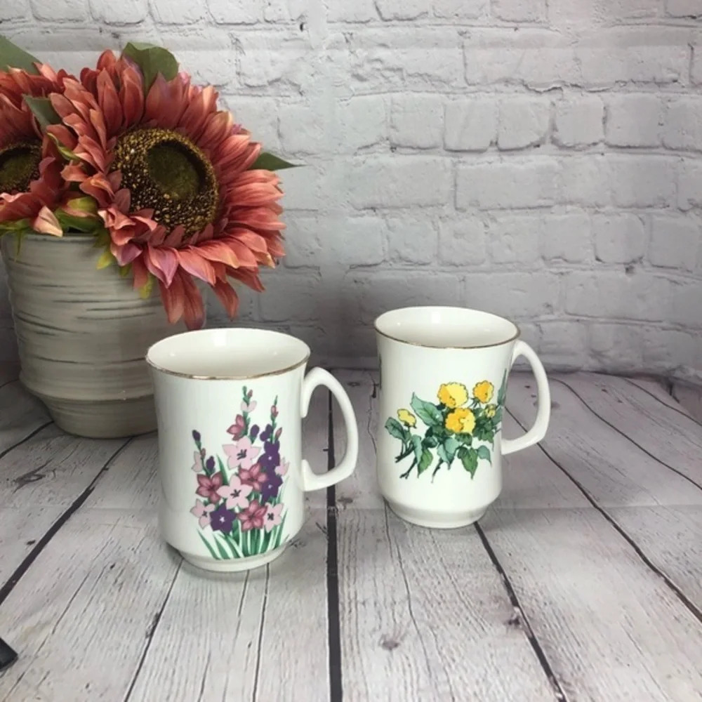vtg Crown sterling floral fine bone china Mug York Gladiola & sussex mum cottage